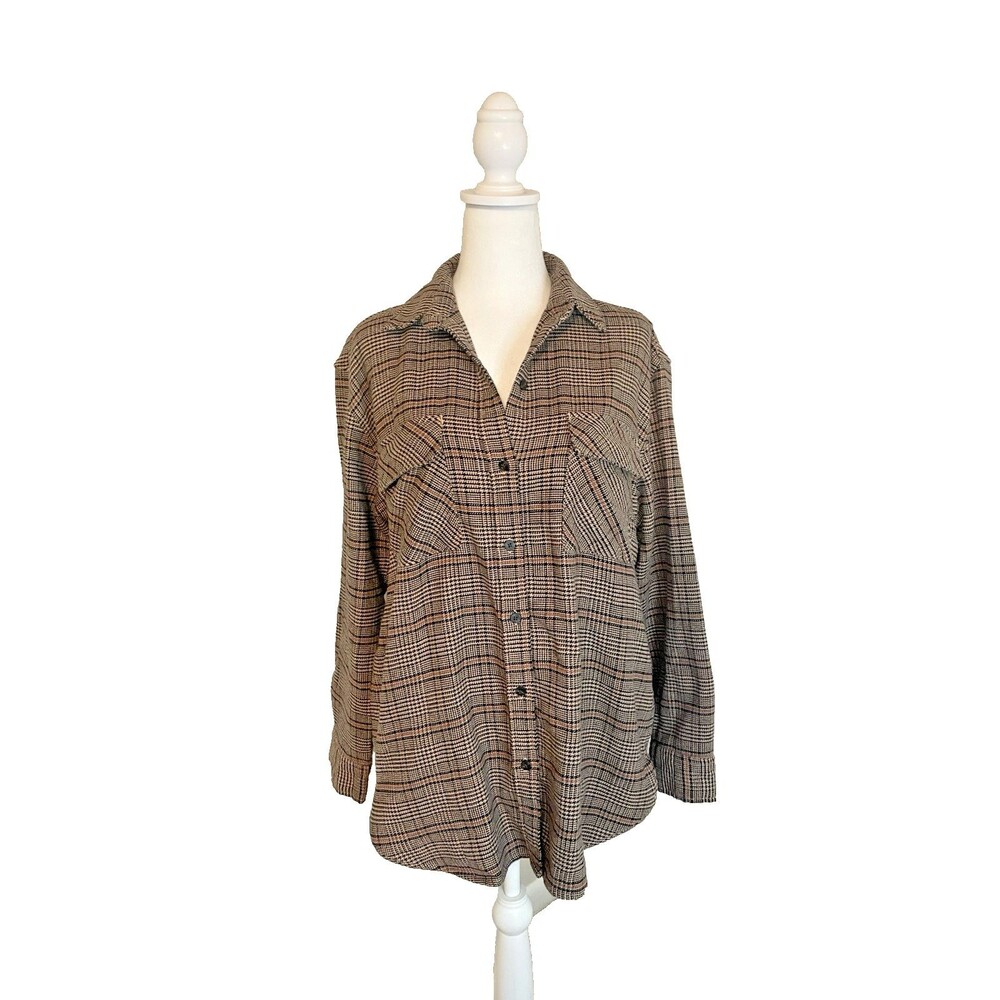 Abercrombie & Fitch Plaid Jacket Shacket Women sz M Oversize Long Sleeve Button